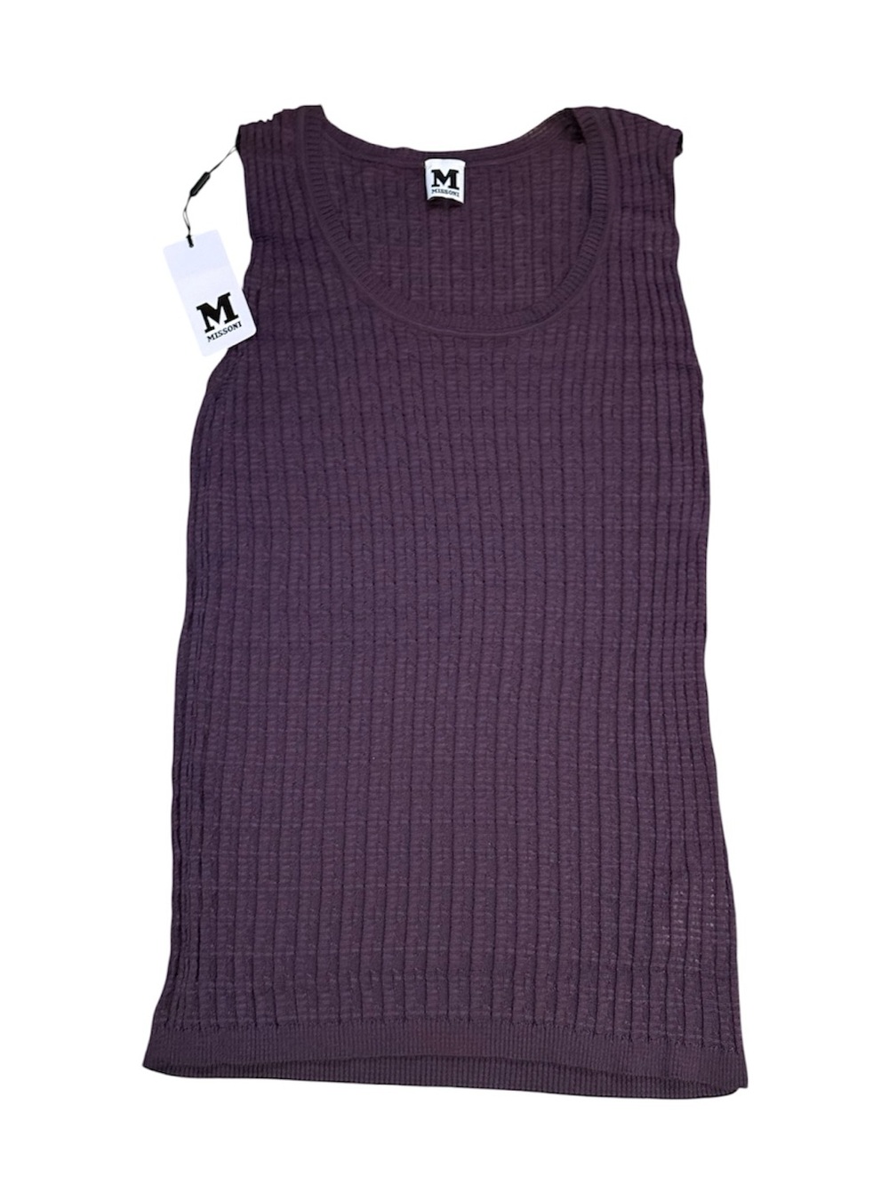 M Missoni Stretch Ribbed Sleeveless Knit Tank - Deep Plum
